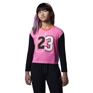 Sz Med JORDAN Girls Heritage‎ LS T-Shirt Pinksicle Blk 45B844 AA7 - New